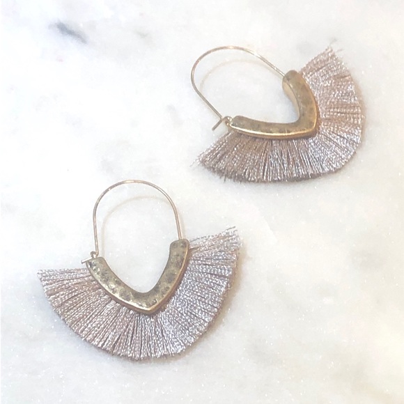 Light Gray Tassel V Shape Earrings - Picture 4 of 4